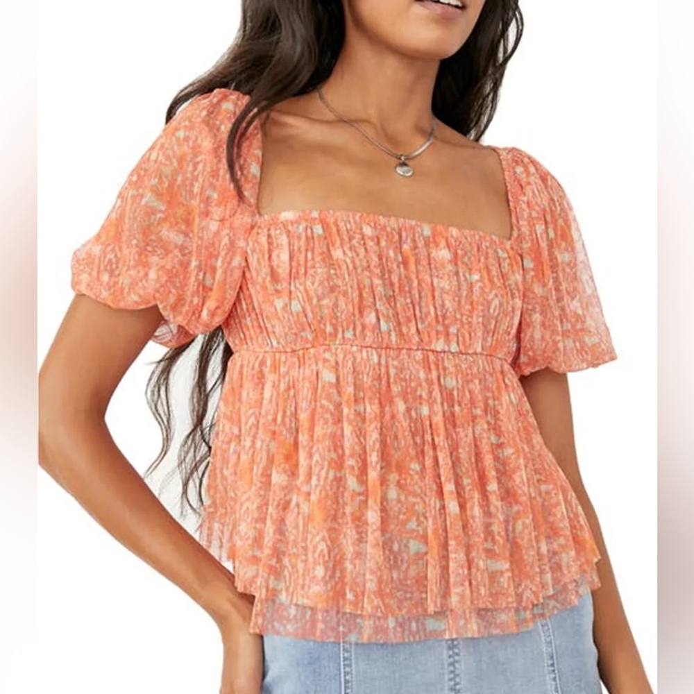 NWT Free People Orange Tulle Top